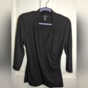 EUC White House Black Market Faux Wrap stretch Jersey Top Size S